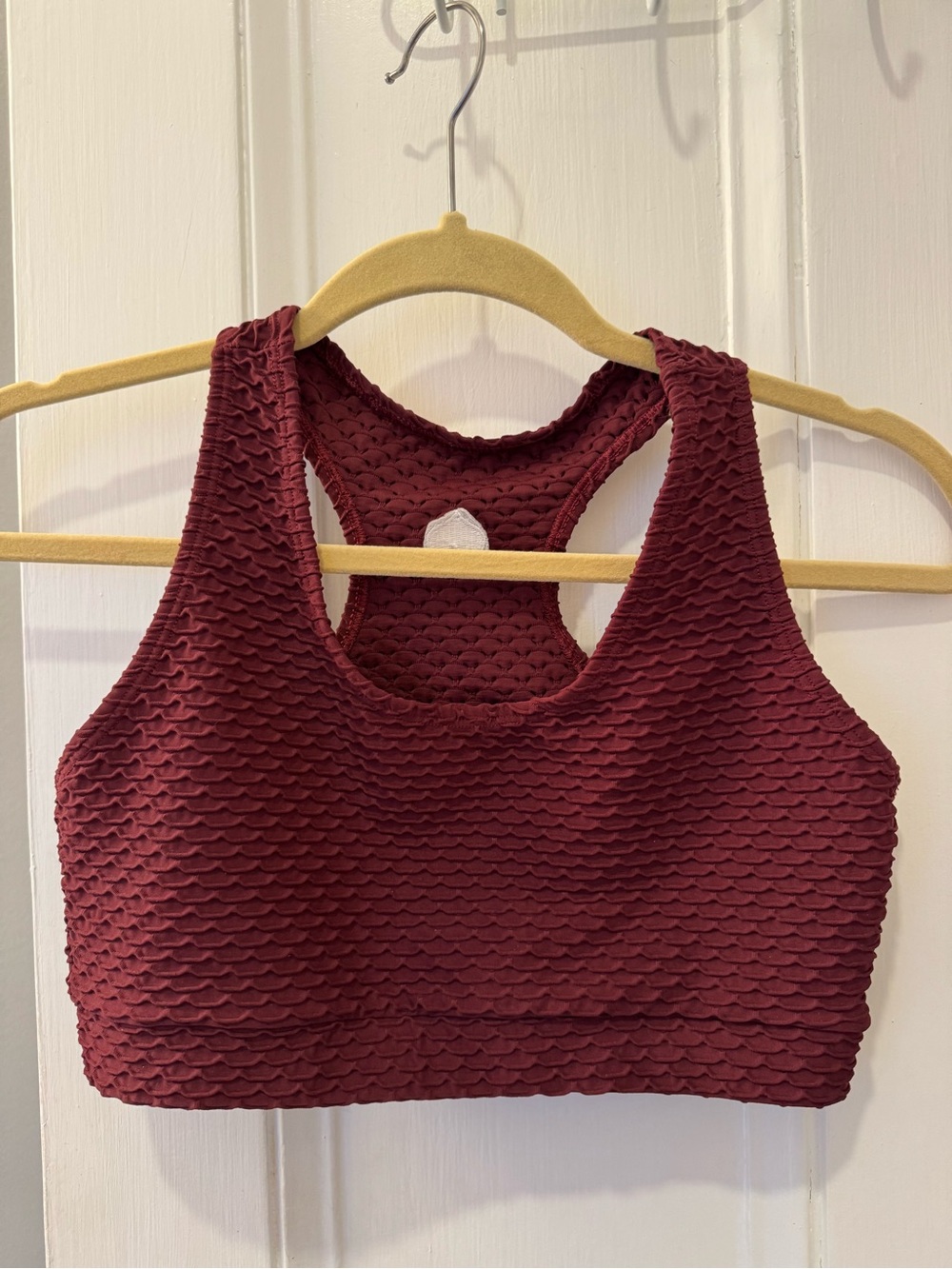 Booty by Brabants Croco Skin Racerback Scoop Textured Sports Bra in Merlot